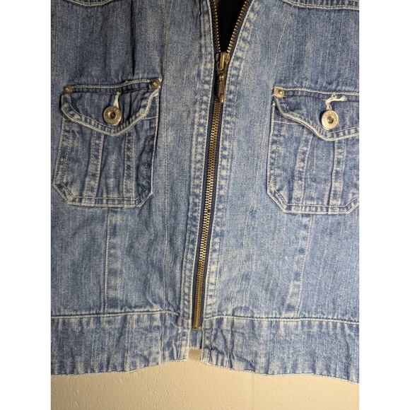 Express Womens Vintage Cropped Jean Jacket Sz Small 90s Old Stock Metal Zipper - Picture 3 of 9